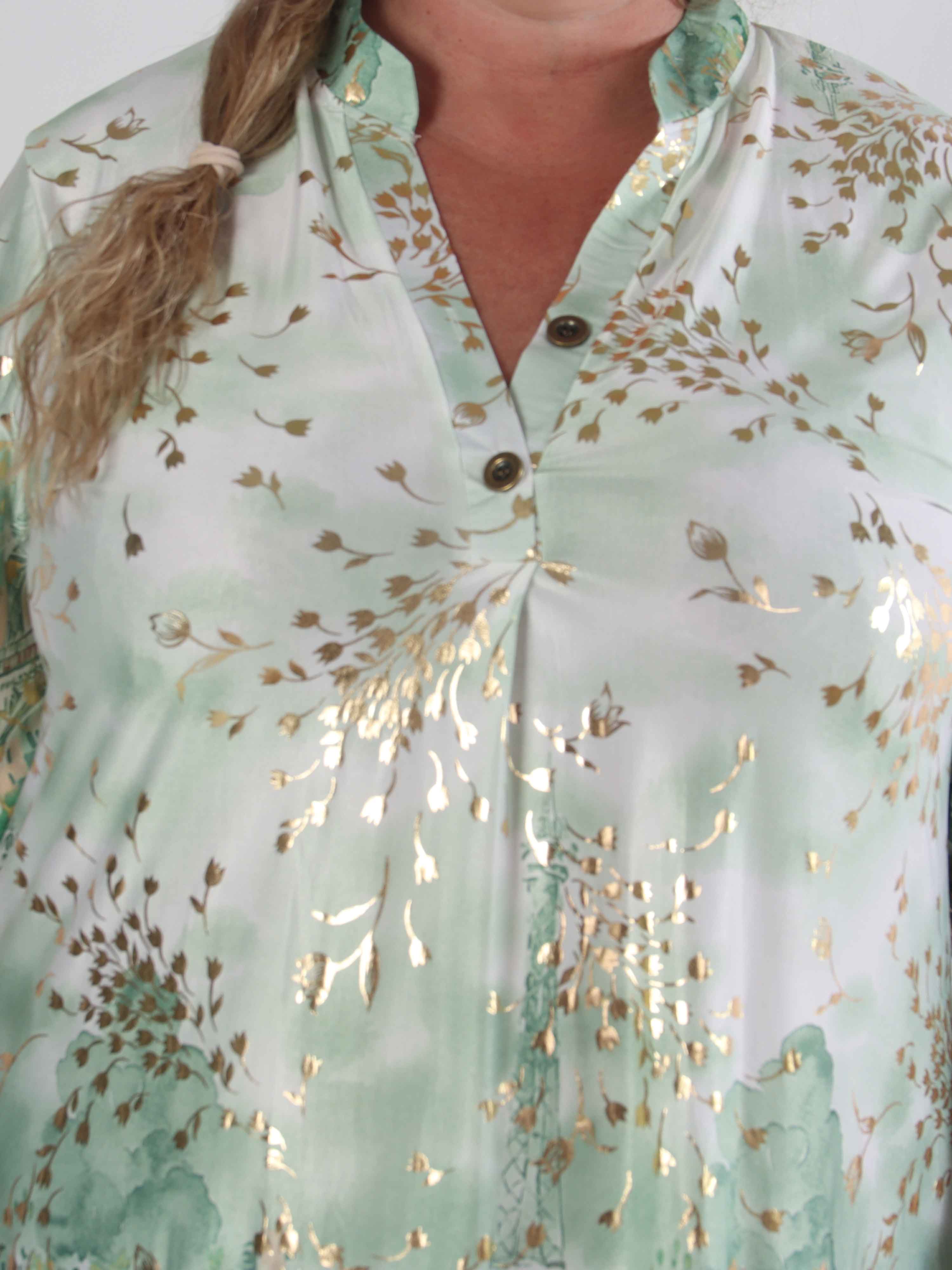 Ebba Paris Long - Elastisk mønstret plus size kjole med guld detaljer